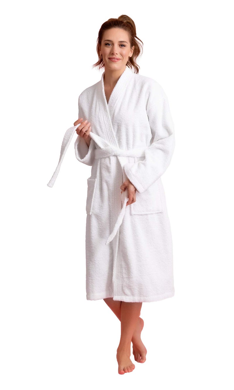 Soft Touch Linen Women's Terry Cloth Robe - Absorbent Turkish Cotton - Deluxe Bathrobe (White, L) - Image 1